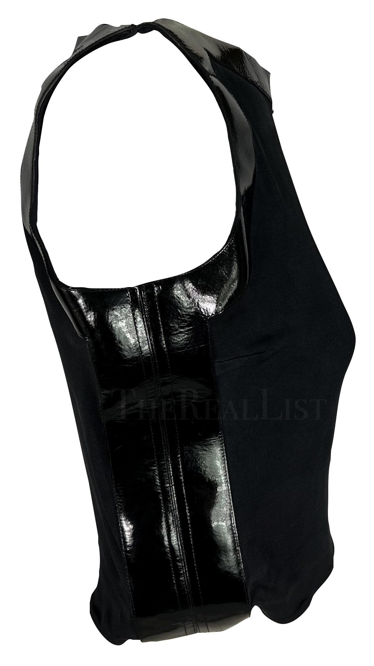 S/S 1999 Gucci by Tom Ford Black Patent Leather Accent Crop Top For Sale 1