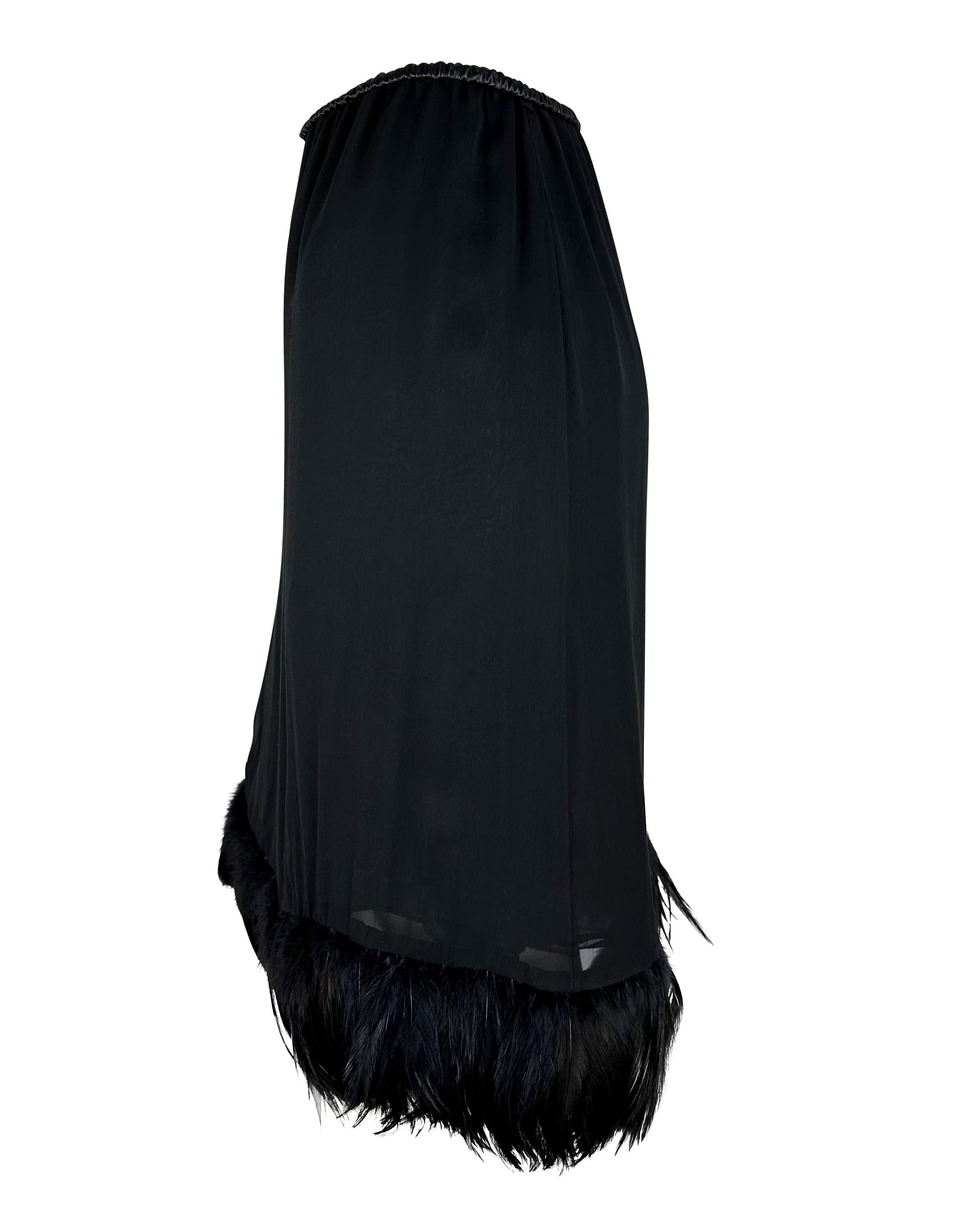S/S 1999 Gucci by Tom Ford Black Silk Chiffon Feather Trim Logo Buckle Skirt 1