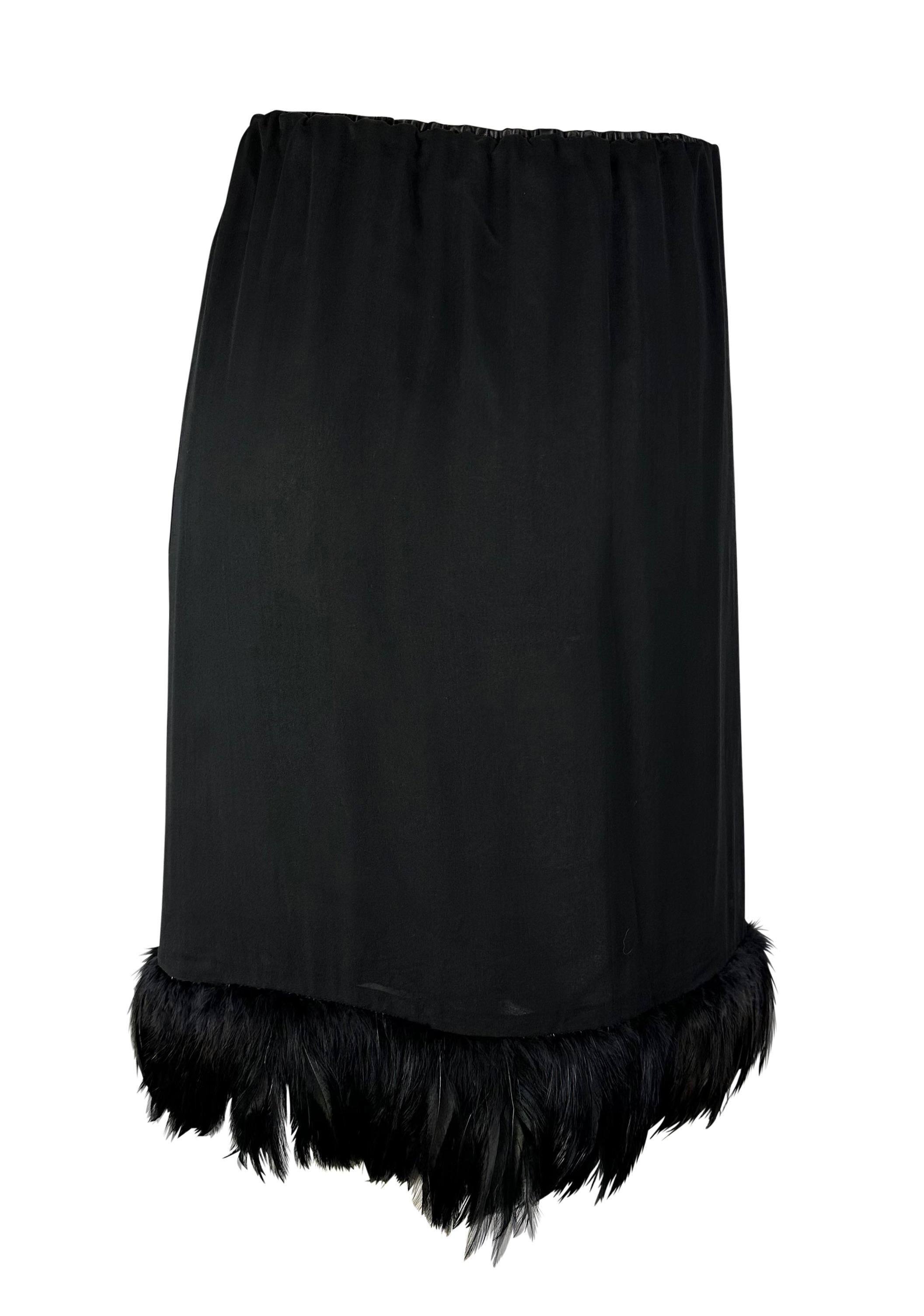 S/S 1999 Gucci by Tom Ford Black Silk Chiffon Feather Trim Logo Buckle Skirt  For Sale 3
