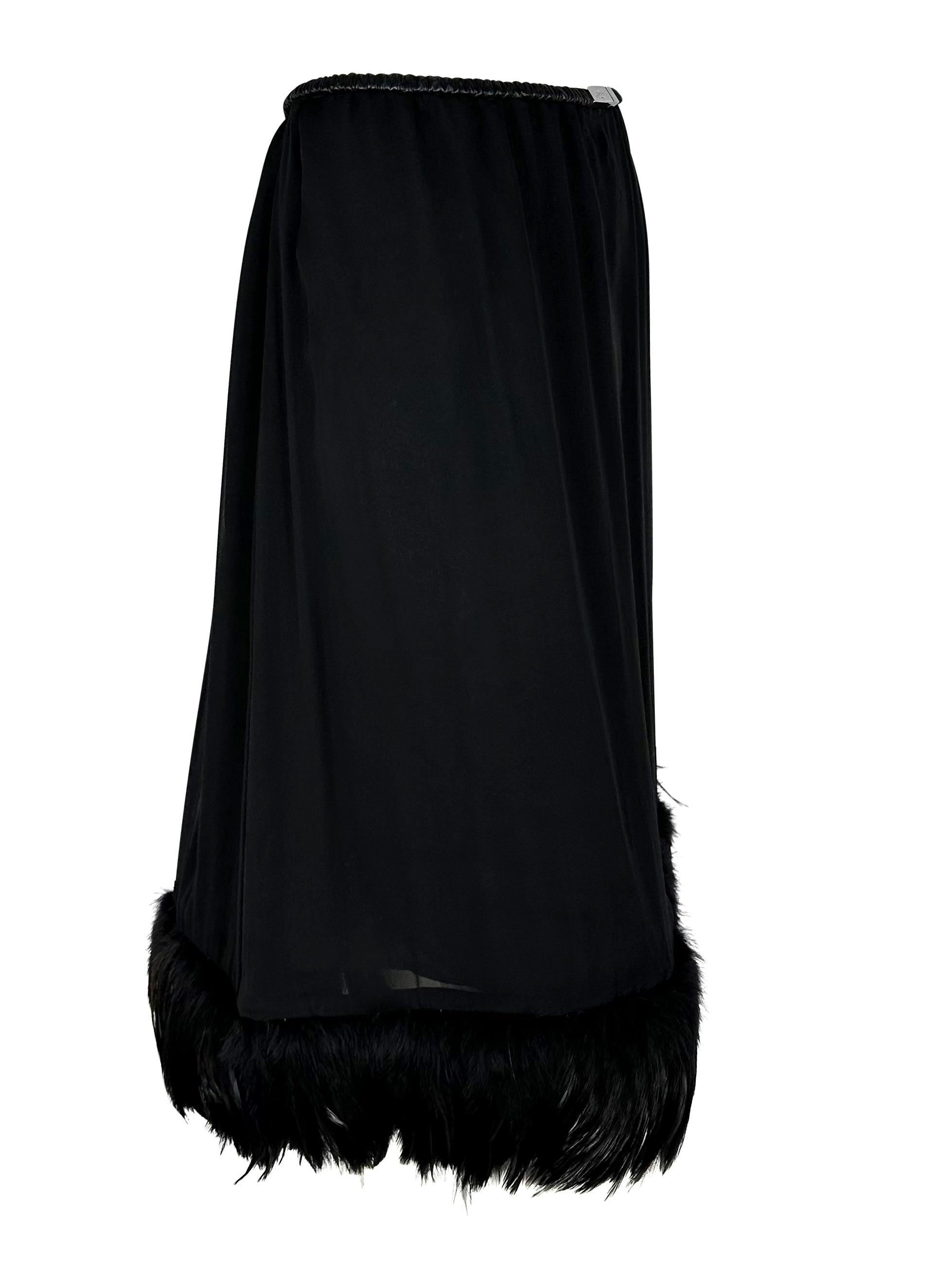 S/S 1999 Gucci by Tom Ford Black Silk Chiffon Feather Trim Logo Buckle Skirt 4