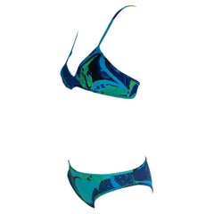 S/S 1999 Gucci by Tom Ford Blue 'Acid Flower' Print Bikini Swim Set