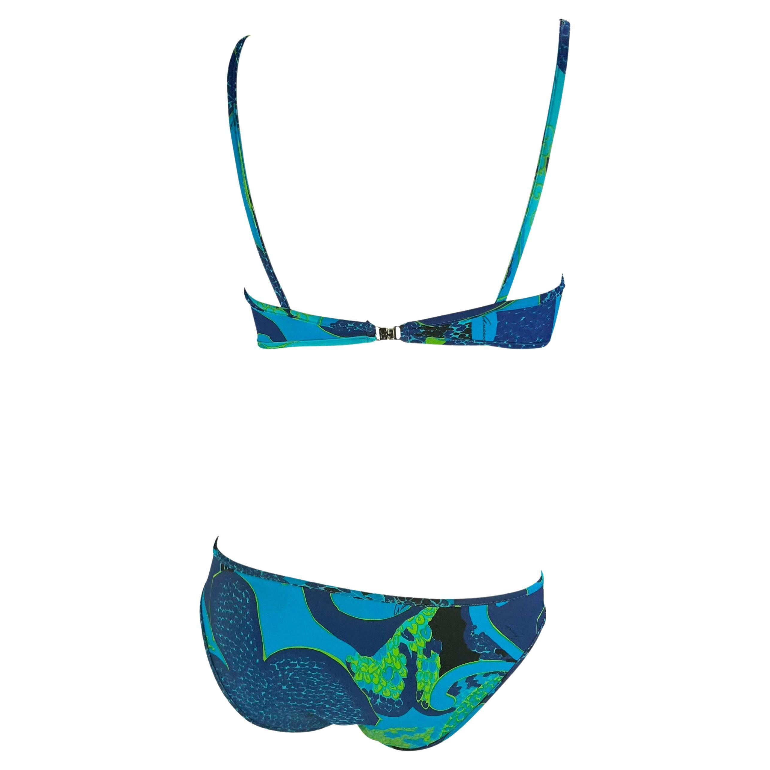 F/S 1999 Gucci by Tom Ford Blaues Bikini-Badeanzug-Set mit „Acid Flower“-Druck  Damen im Angebot