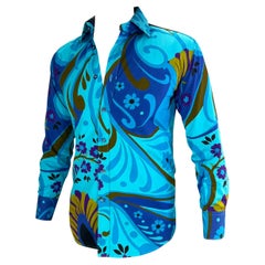 S/S 1999 Gucci by Tom Ford Blue Psychedelic Floral Button Up Men's Shirt