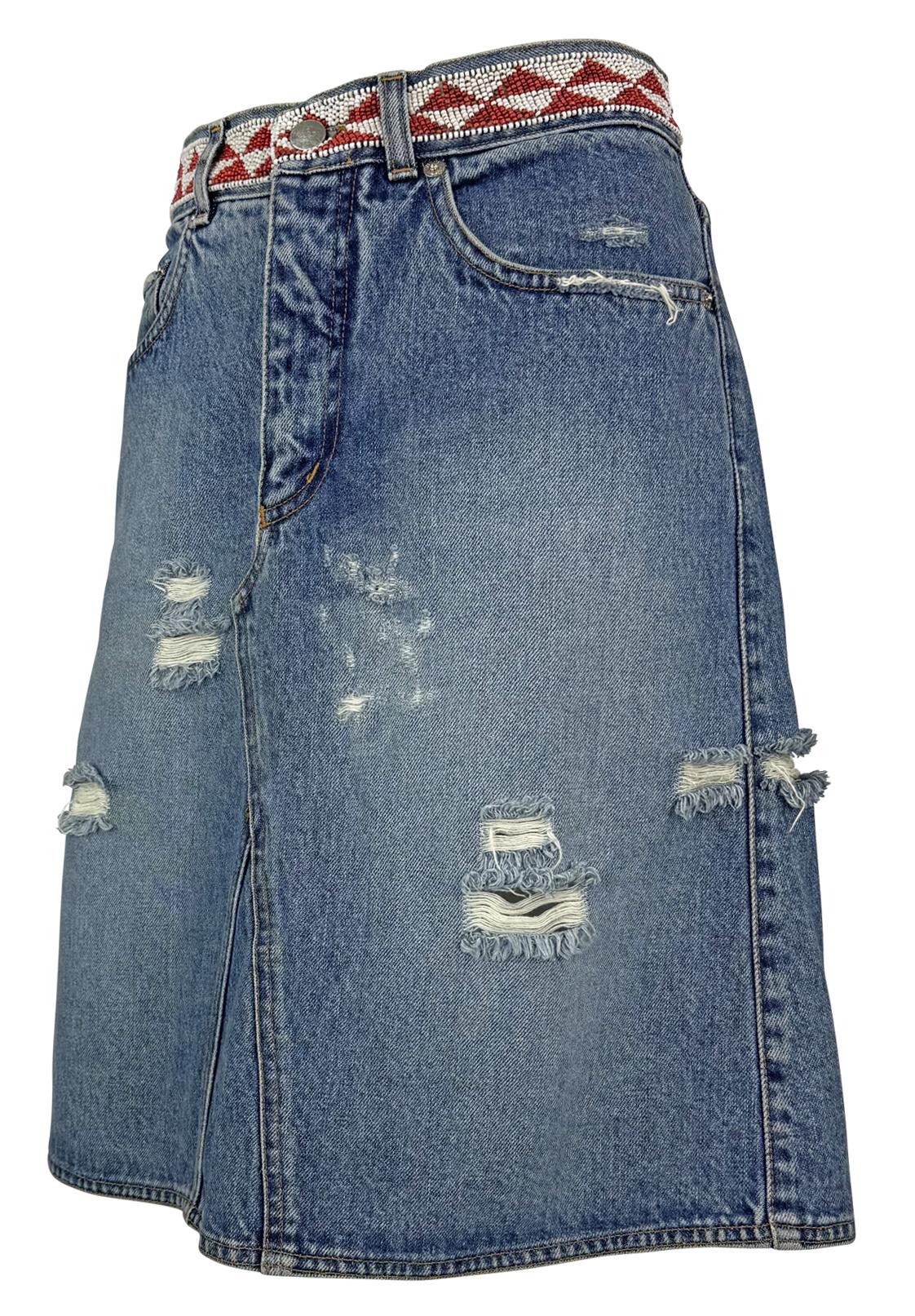P/E 1999 Gucci by Tom Ford Gonna midi in denim con perline e distorsione In condizioni ottime in vendita a West Hollywood, CA