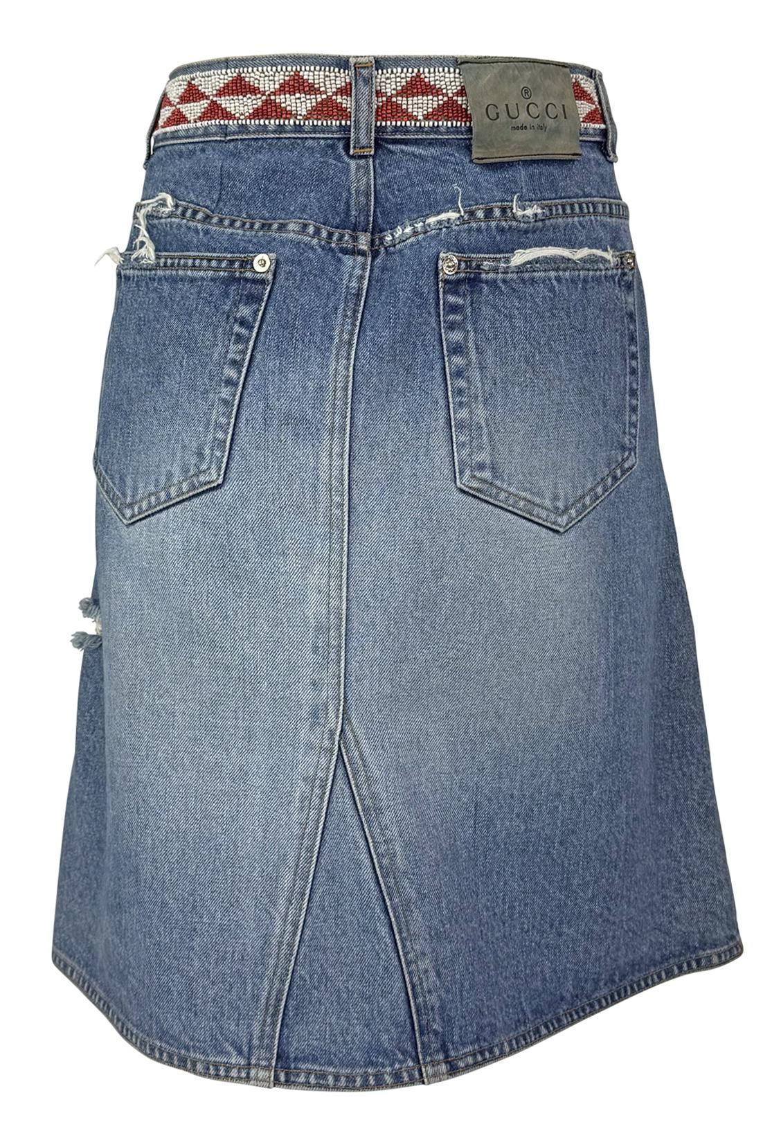 P/E 1999 Gucci by Tom Ford Gonna midi in denim con perline e distorsione in vendita 1
