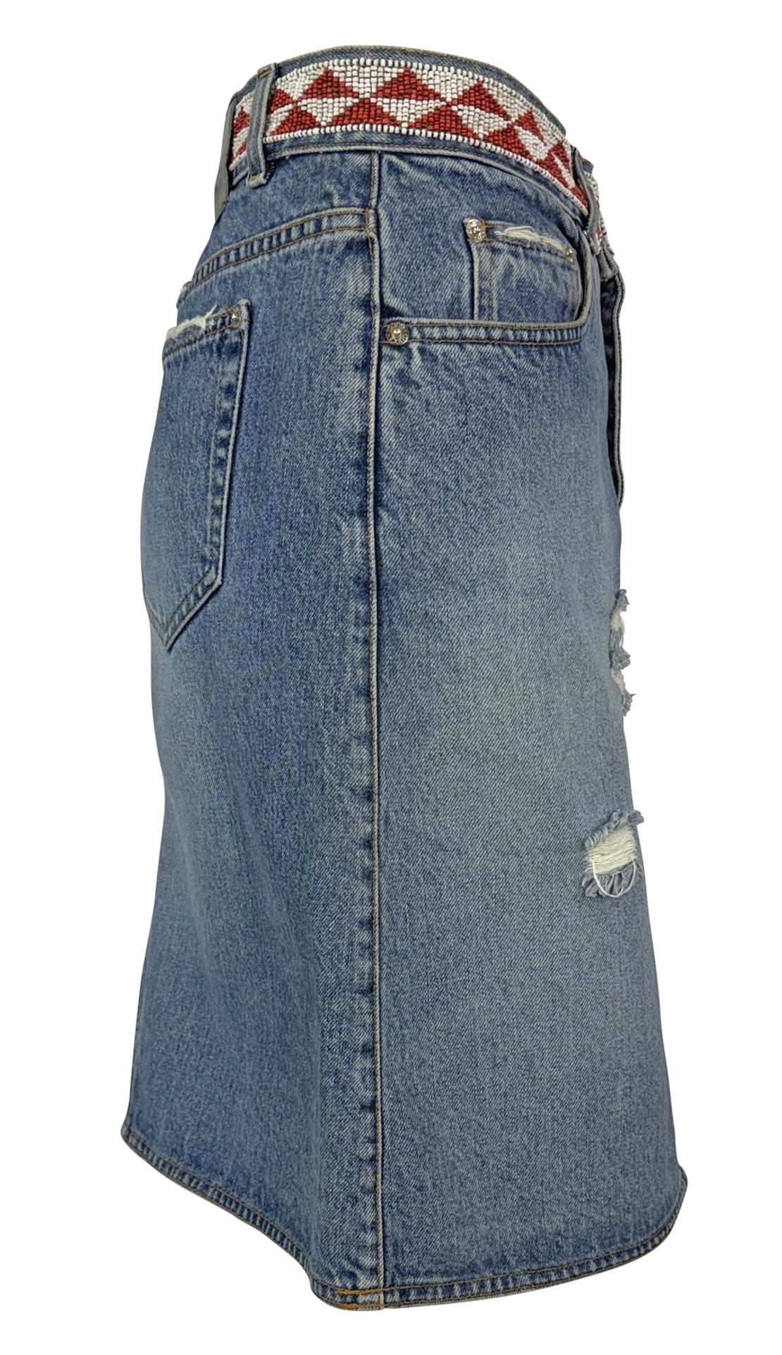 P/E 1999 Gucci by Tom Ford Gonna midi in denim con perline e distorsione in vendita 2
