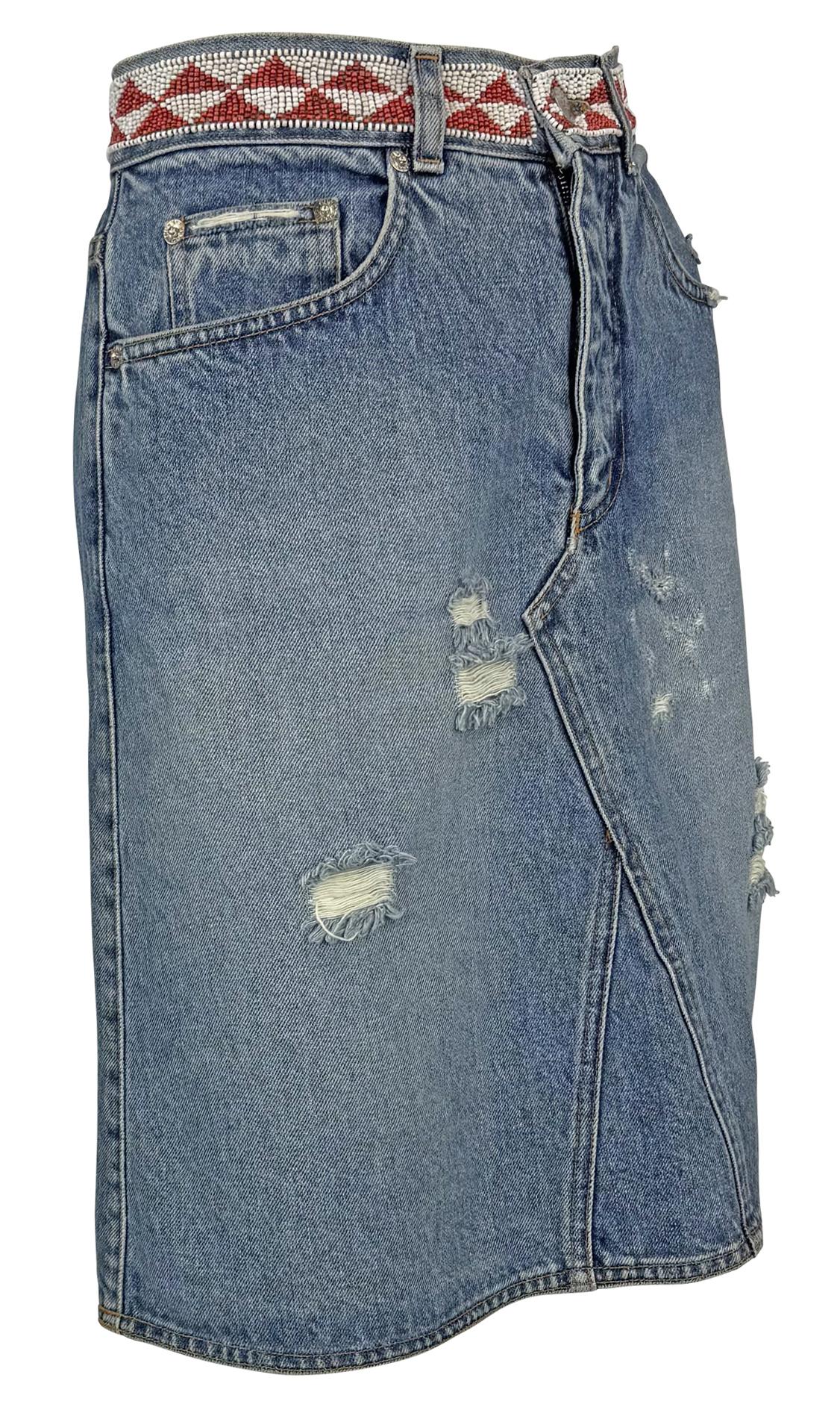 P/E 1999 Gucci by Tom Ford Gonna midi in denim con perline e distorsione in vendita 3