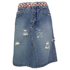 P/E 1999 Gucci by Tom Ford Gonna midi in denim con perline e distorsione