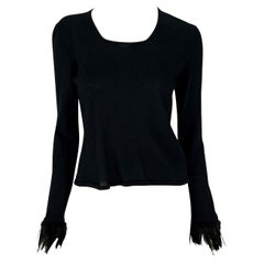 S/S 1999 Gucci by Tom Ford forcci - Top à manches longues en tricot extensible noir avec bordures en plumes