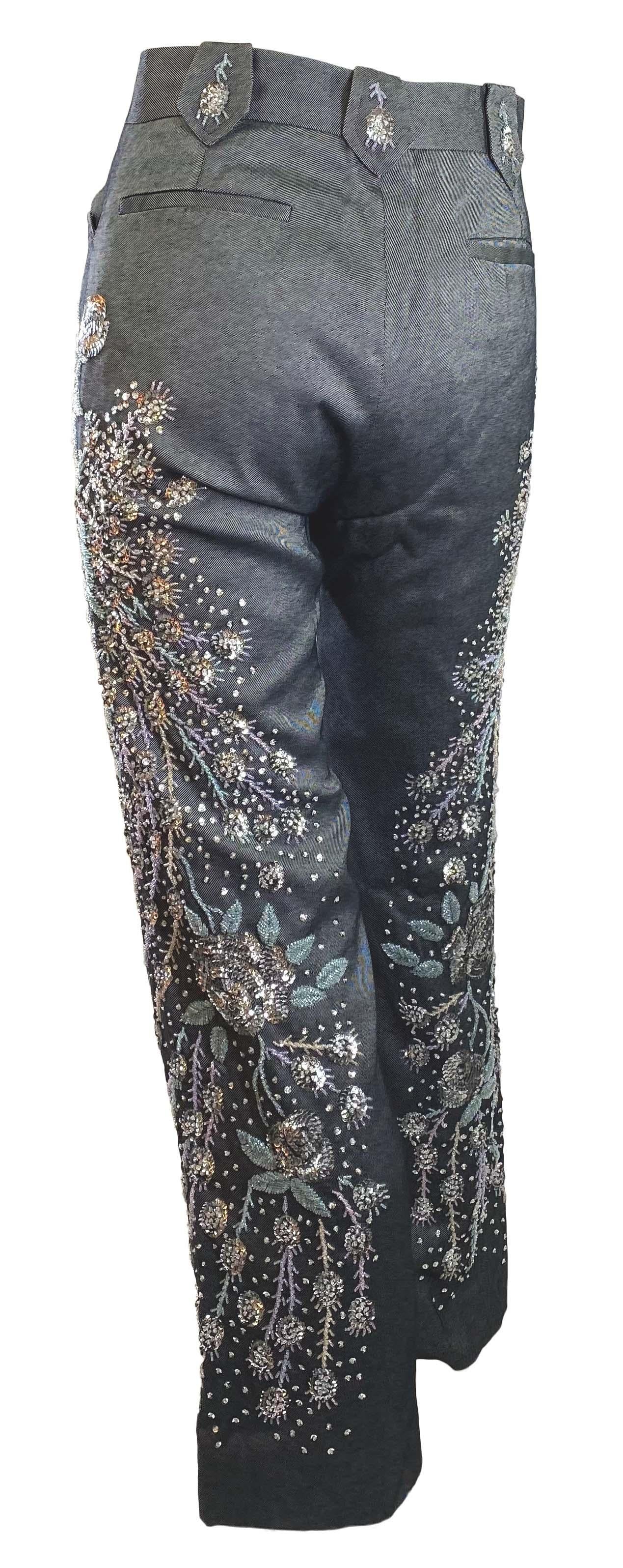 Black S/S 1999 Gucci by Tom Ford Runway Finale Peacock Beaded Silk Pants Documented For Sale