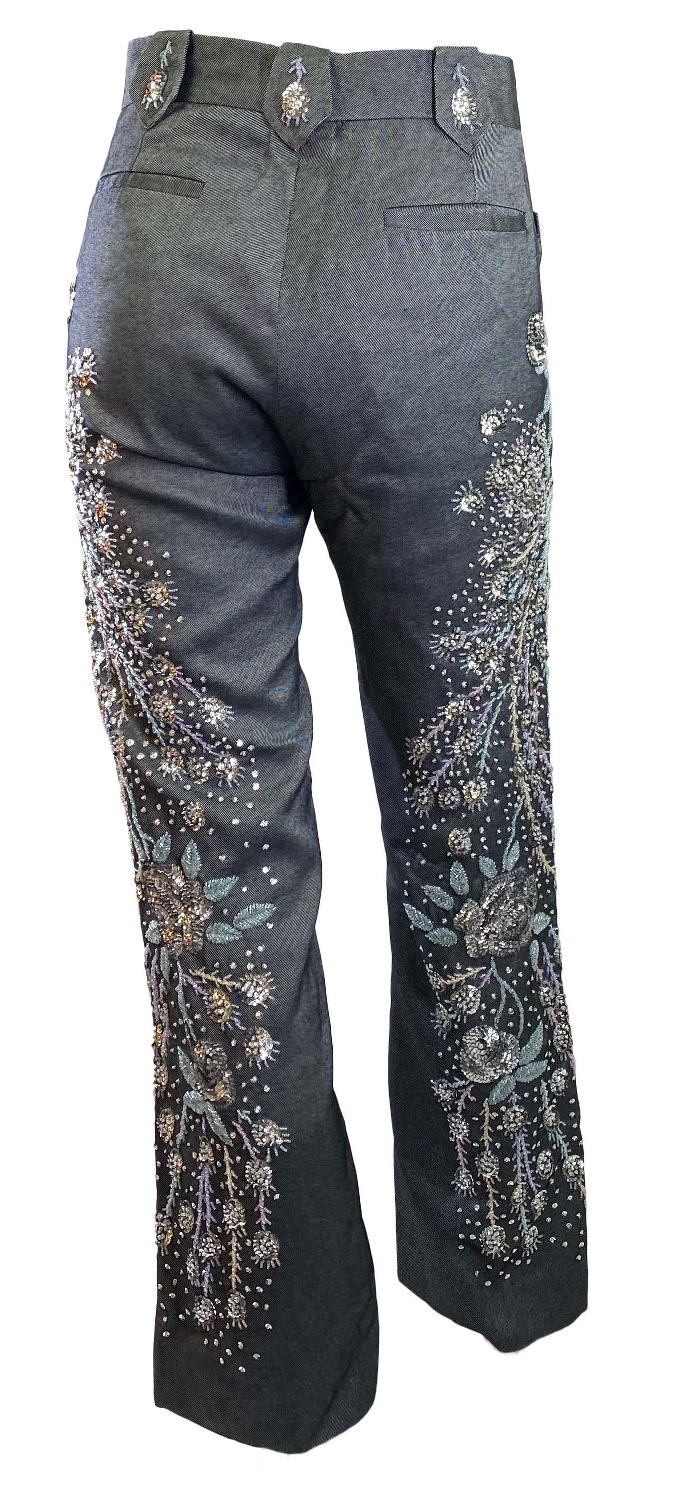 Women's or Men's S/S 1999 Gucci by Tom Ford Runway Finale Peacock Beaded Silk Pants Documented For Sale