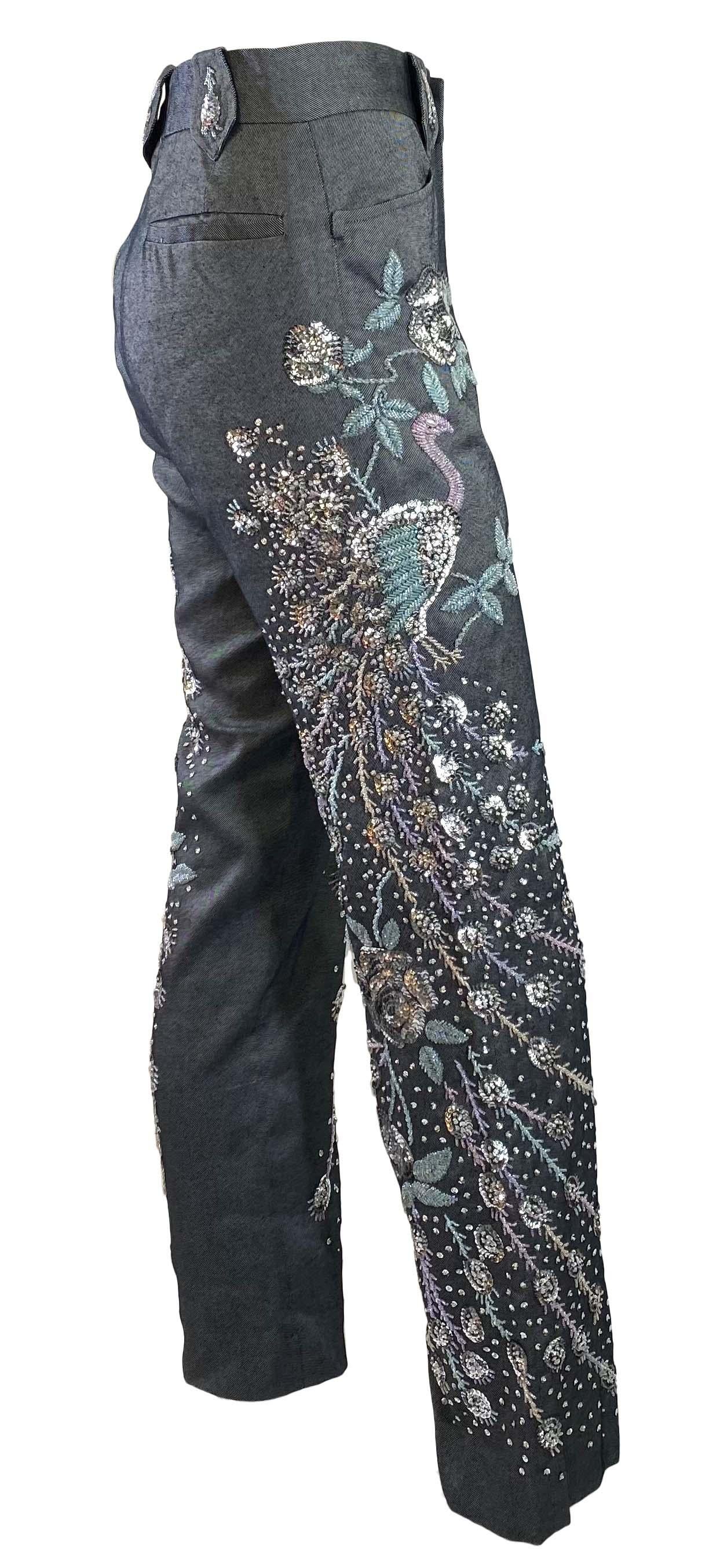 S/S 1999 Gucci by Tom Ford Runway Finale Peacock Beaded Silk Pants Documented For Sale 1
