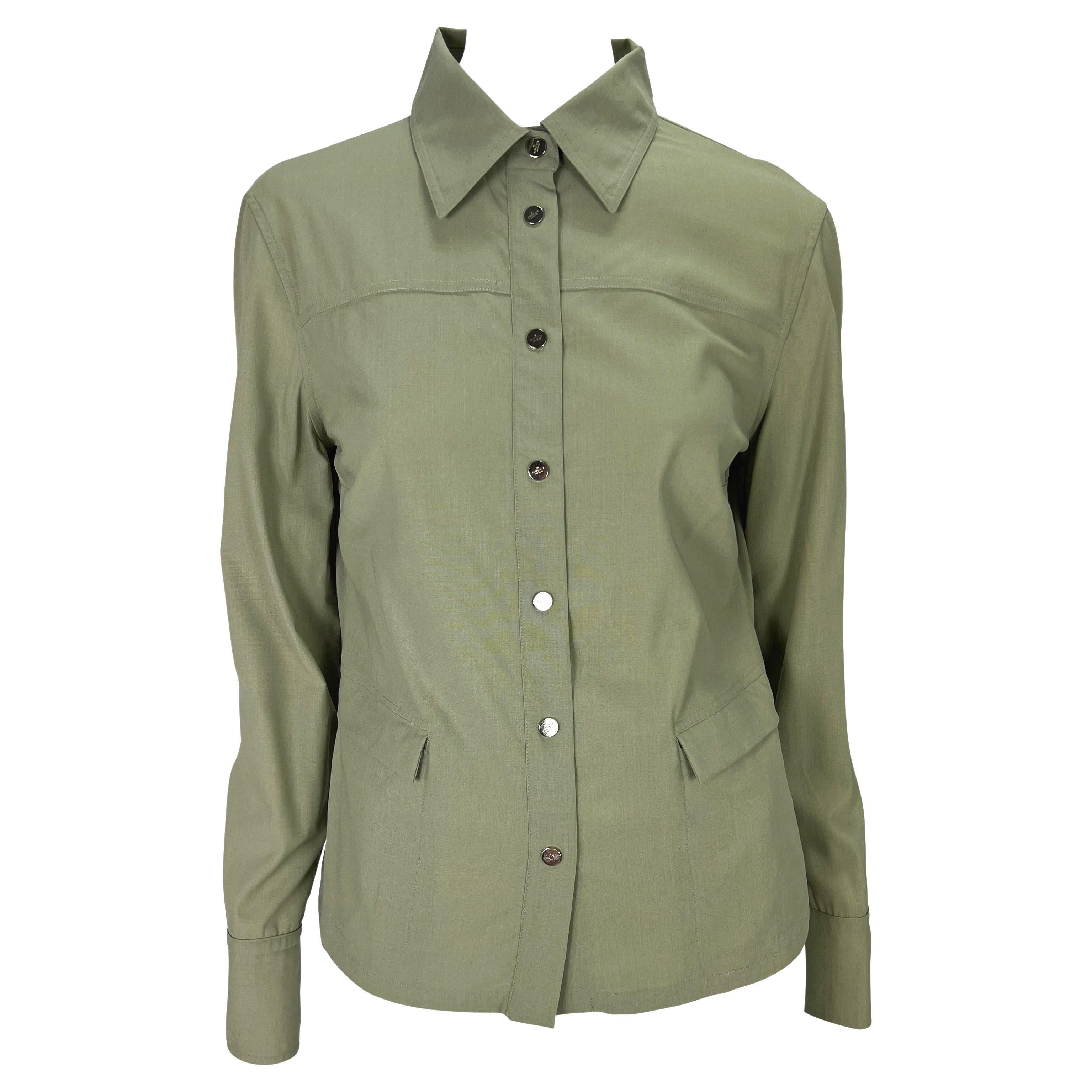 S/S 1999 Gucci by Tom Ford Logo Snap Khaki Pocket Blouse Sample For Sale