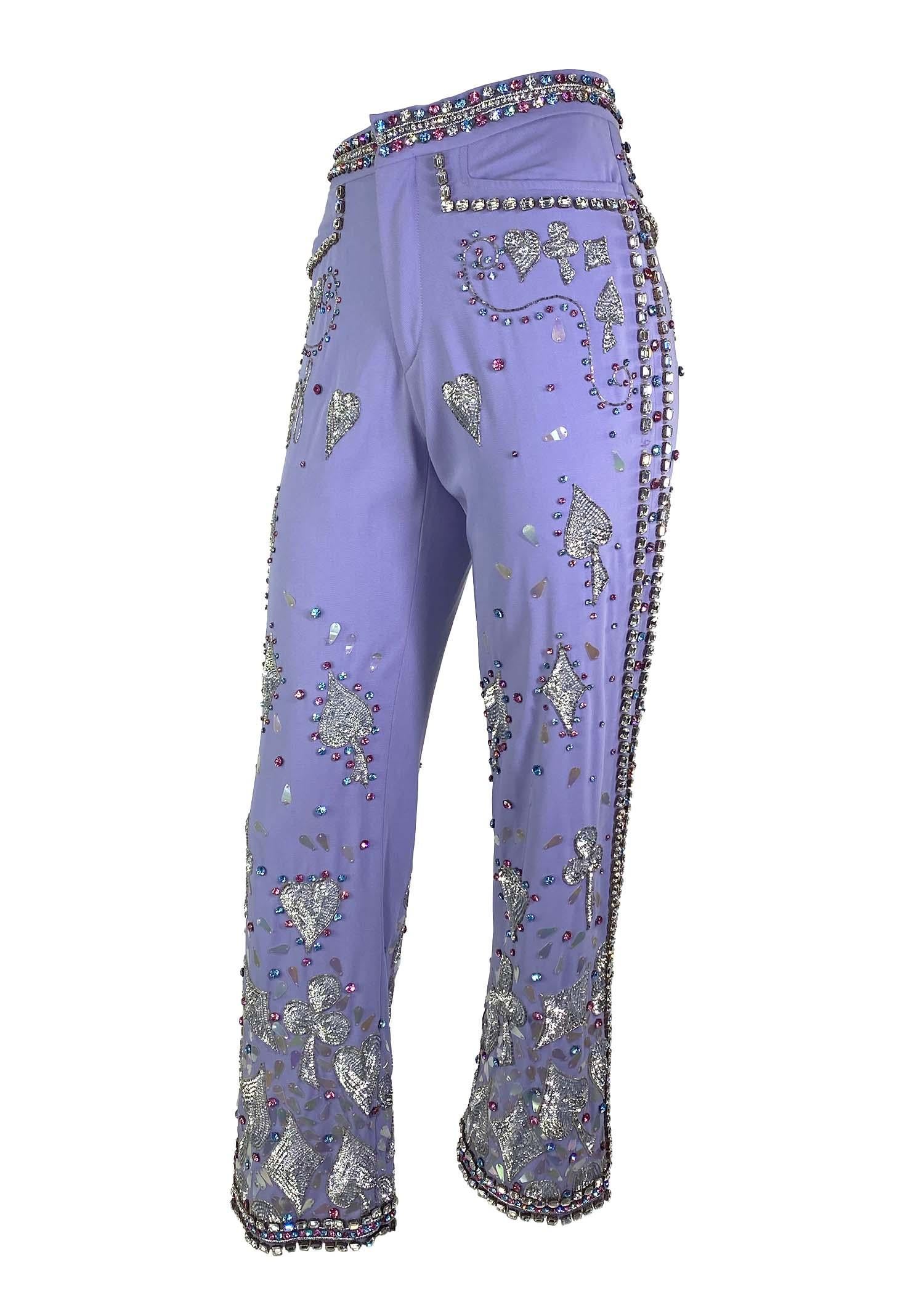 Purple S/S 1999 Gucci by Tom Ford Madonna Runway Lucky Rhinestone Museum Pants Y2K For Sale