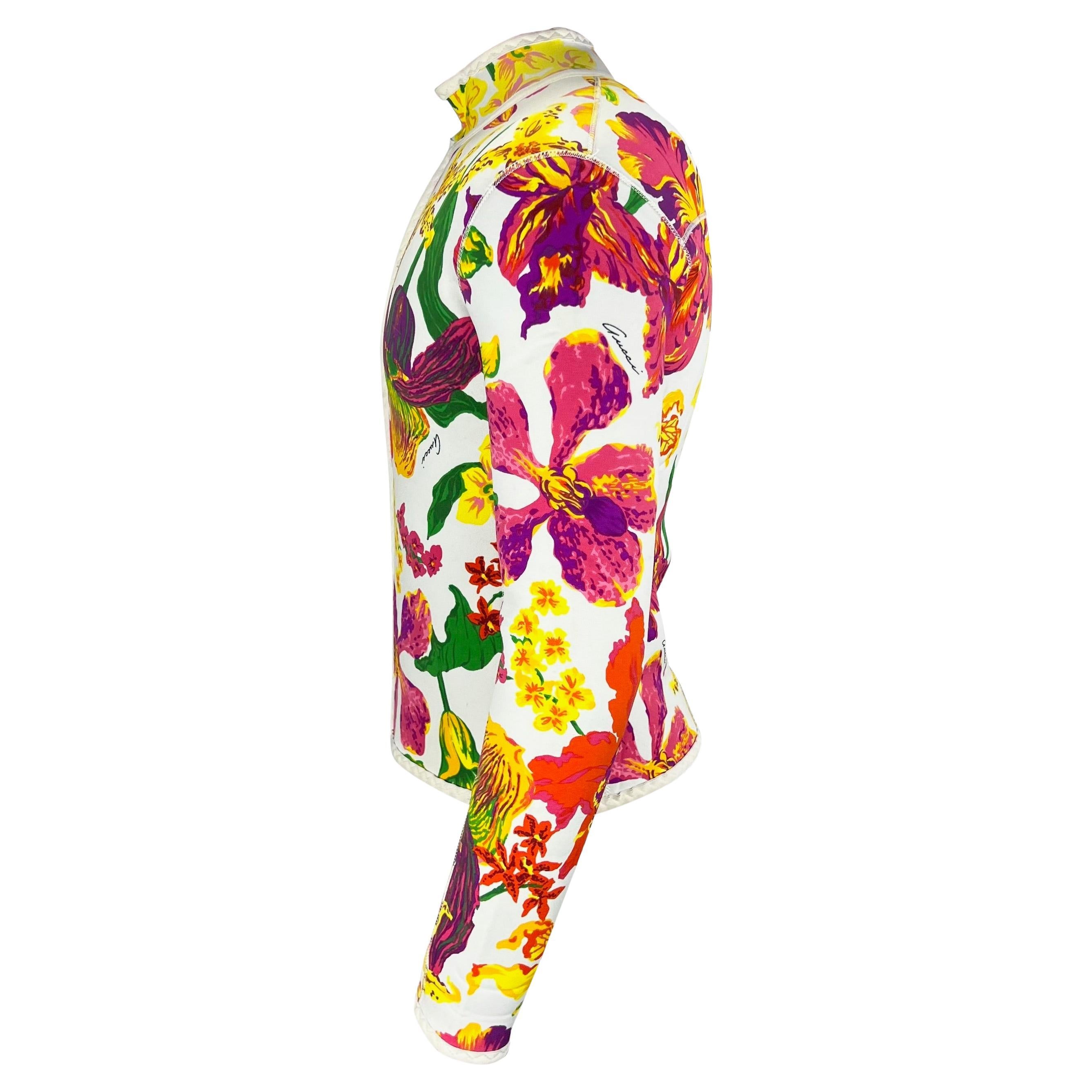 S/S 1999 Gucci by Tom Ford Uomo: Giacca Scuba in neoprene con fiori bianchi in vendita 1