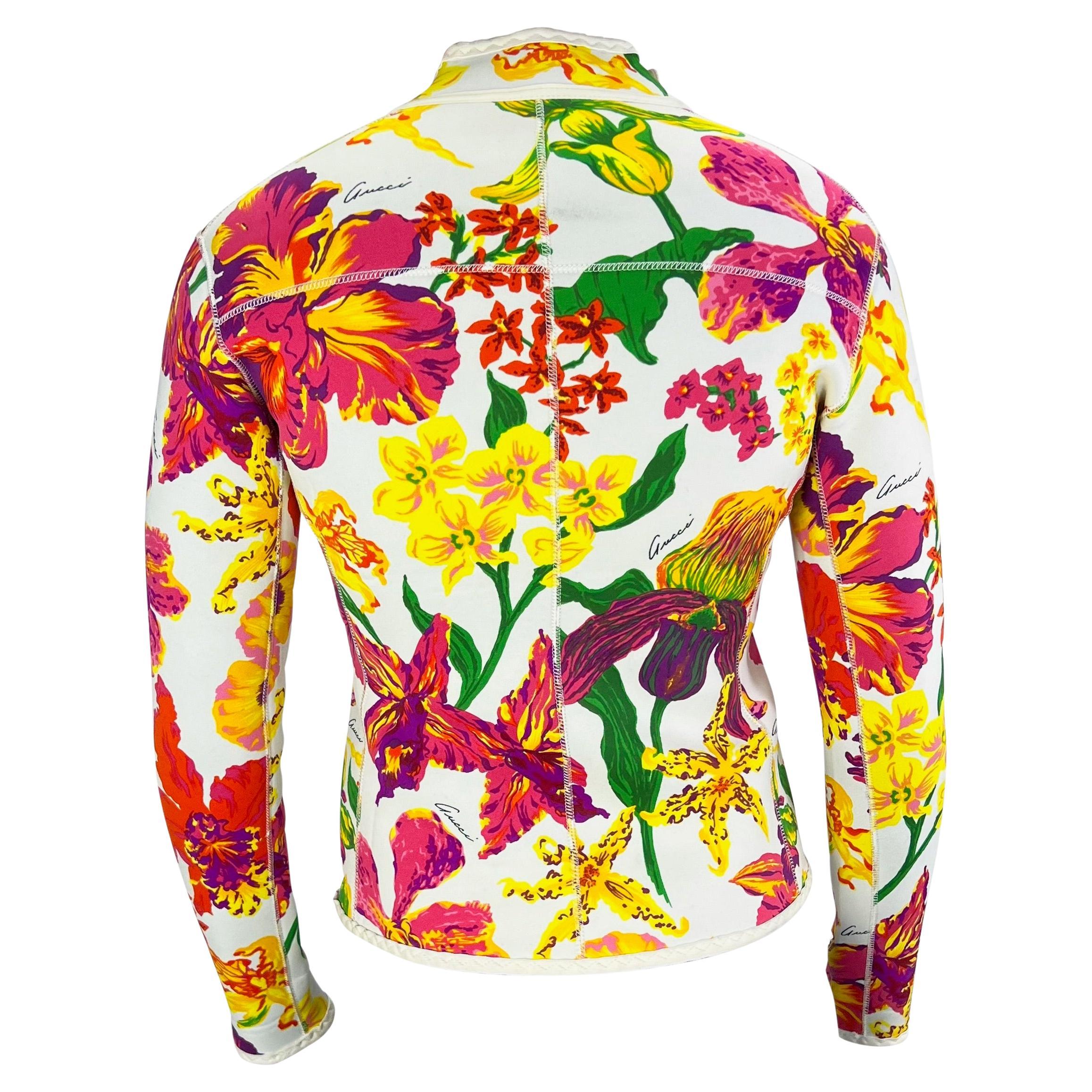 S/S 1999 Gucci by Tom Ford Men's Runway Ad White Floral Neoprene Scuba Jacket For Sale 3