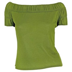 S/S 1999 Gucci by Tom Ford Olive Green Knit Silk Sheer Off-the-Shoulder Top