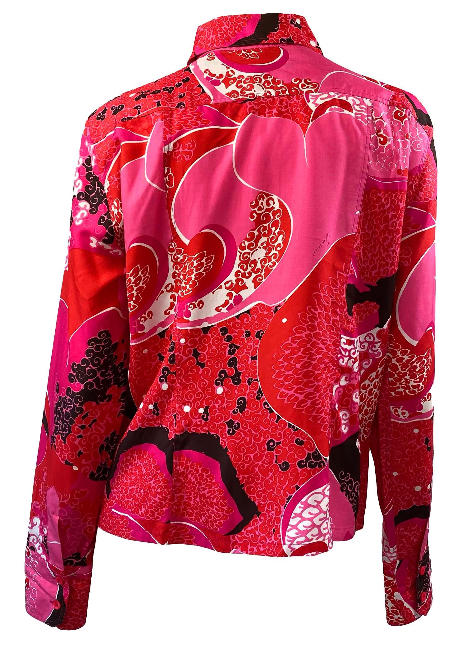 S/S 1999 Gucci by Tom Ford Pink 'Acid Flower' Print Silk Button-Up Blouse  In Good Condition For Sale In West Hollywood, CA