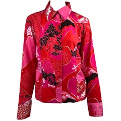 S/S 1999 Gucci by Tom Ford Blusa abotonada de seda rosa con estampado "Flor ácida