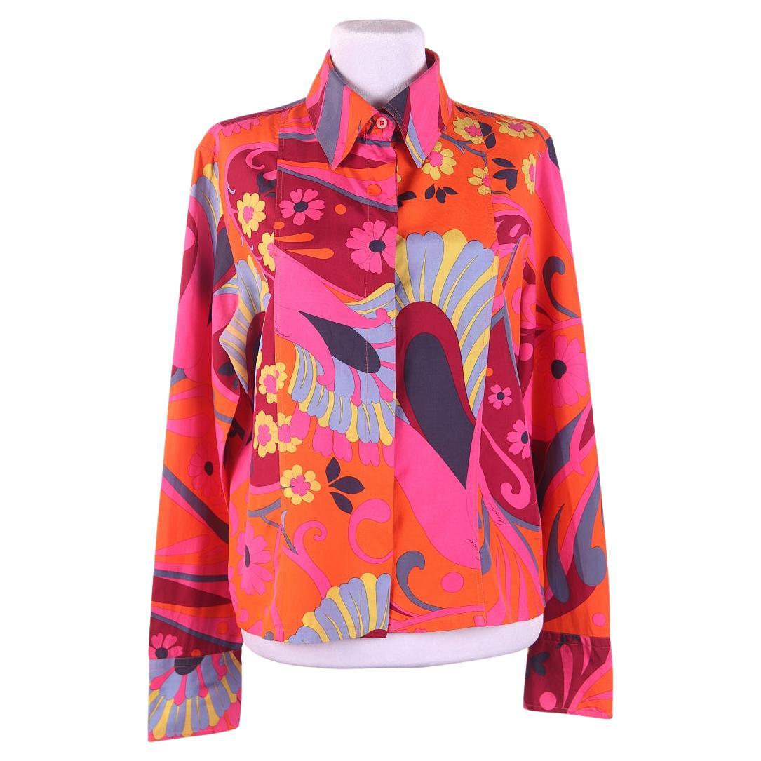 S/S 1999 Gucci by Tom Ford Pink 'Acid Flower' Print Silk Button-Up Blouse For Sale