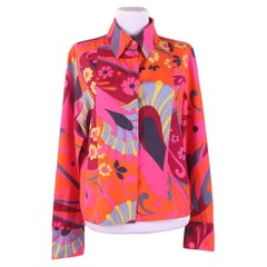 S/S 1999 Gucci by Tom Ford Pink 'Acid Flower' Print Silk Button-Up Blouse