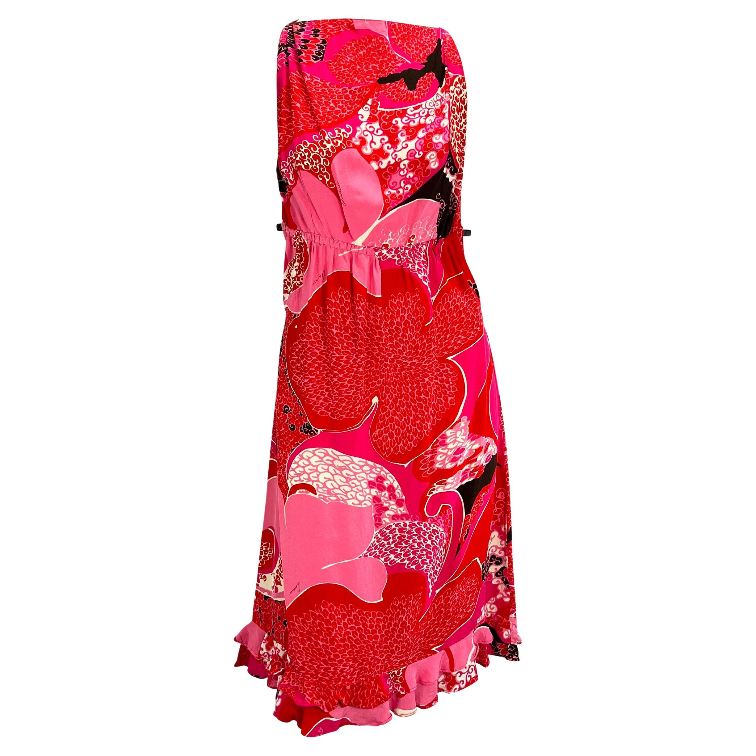 S/S 1999 Gucci by Tom Ford Pink 'Acid Flower' Silk Leather Strap Dress Runway For Sale 3