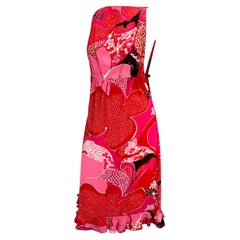 S/S 1999 Gucci by Tom Ford Pink 'Acid Flower' Silk Leather Strap Dress Runway