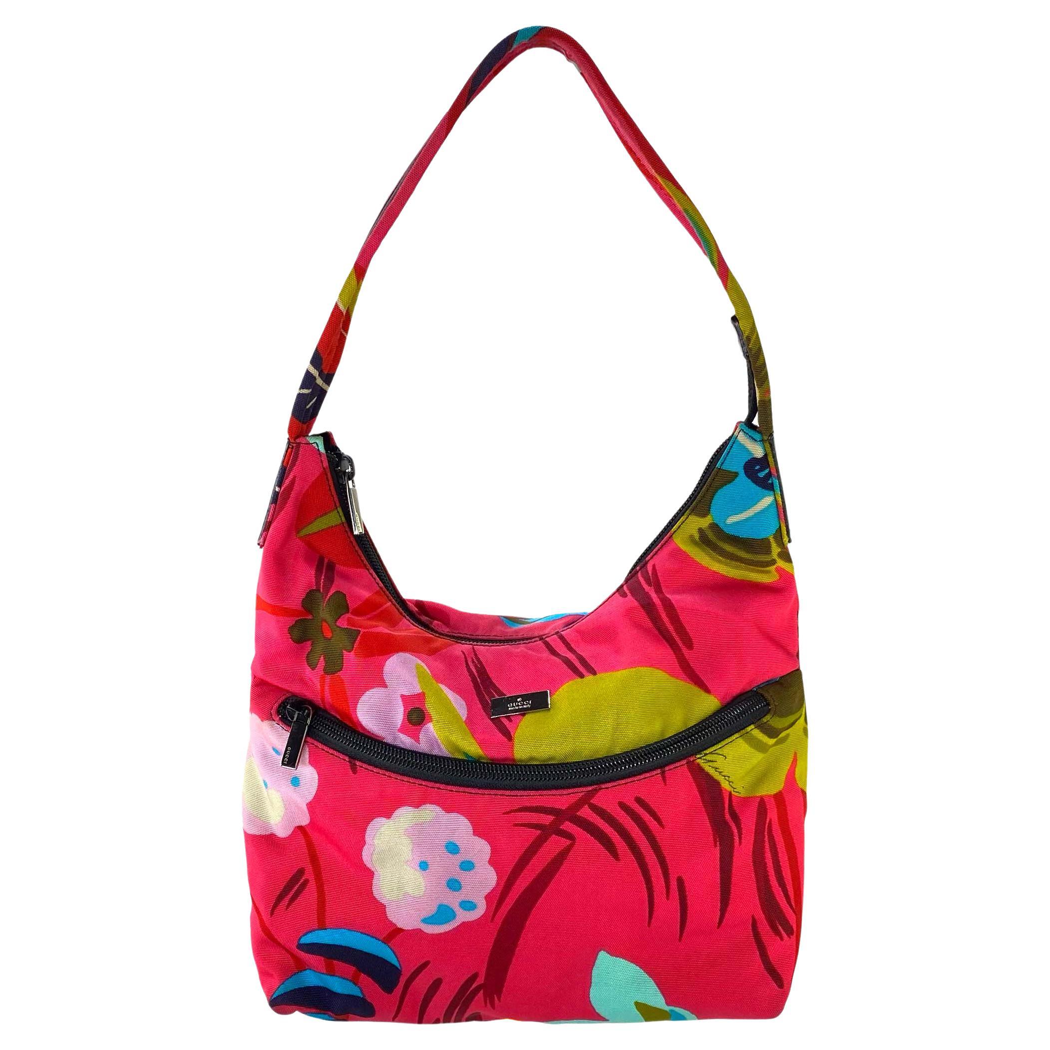 S/S 1999 Gucci by Tom Ford Pink Floral Nylon Shoulder Bag