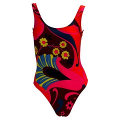S/S 1999 Gucci by Tom Ford Pink Orange Psychedelic Floral One Piece Swimsuit