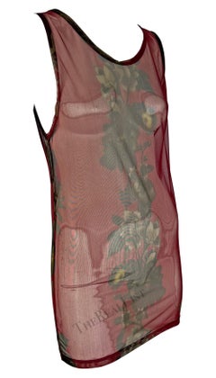 S/S 1999 Gucci by Tom Ford Red Floral Sheer Men's Burgundy Tank Top Mini Dress