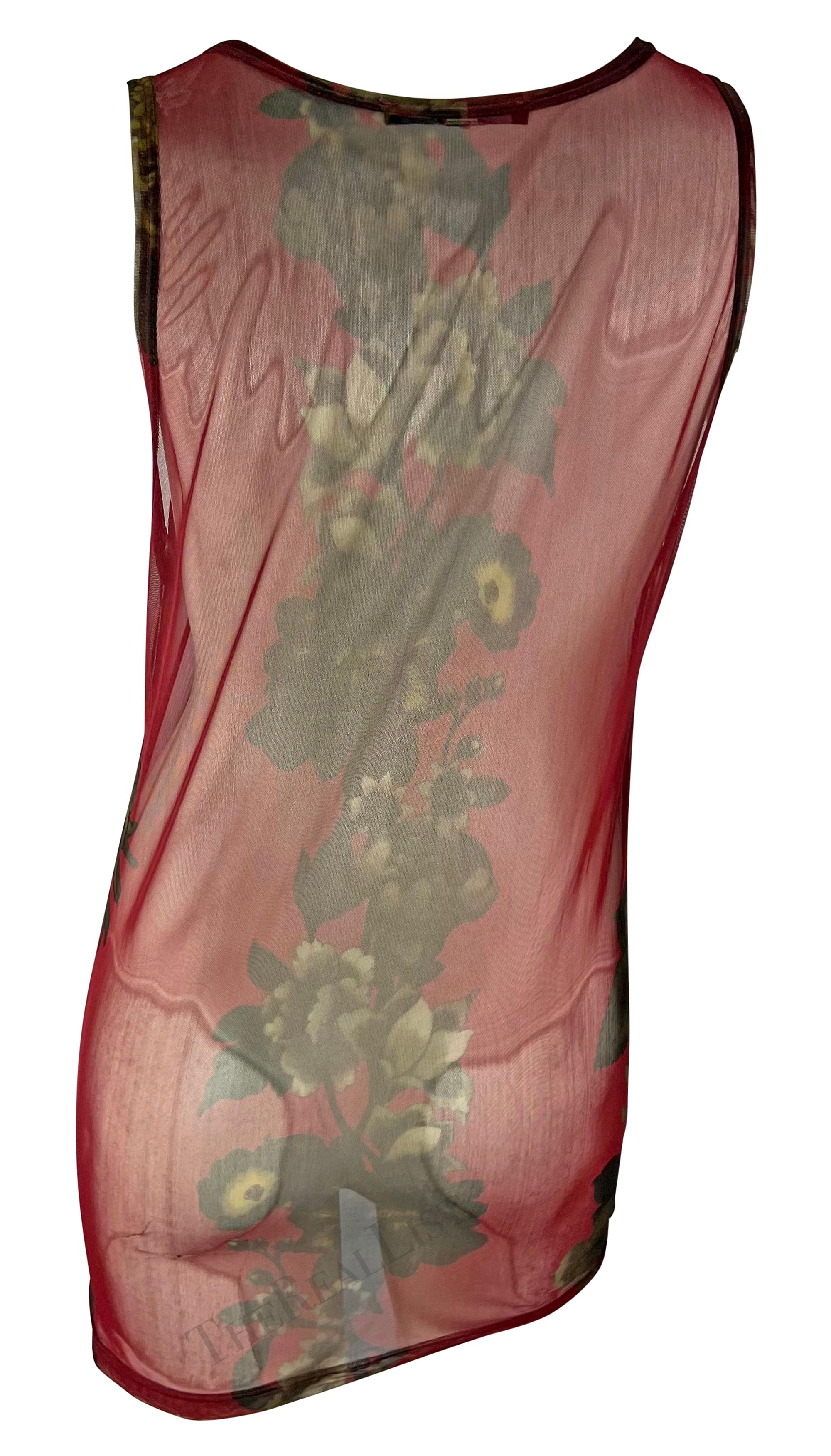 S/S 1999 Gucci by Tom Ford Red Floral Sheer Men's Burgundy Tank Top Mini Dress For Sale 2