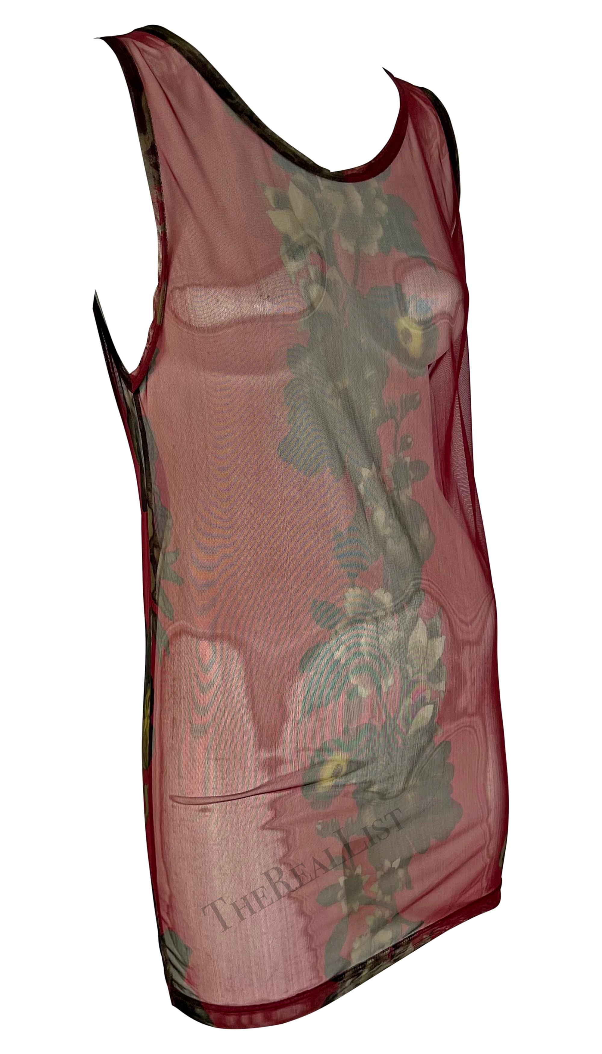S/S 1999 Gucci by Tom Ford Red Floral Sheer Men's Burgundy Tank Top Mini Dress For Sale 3