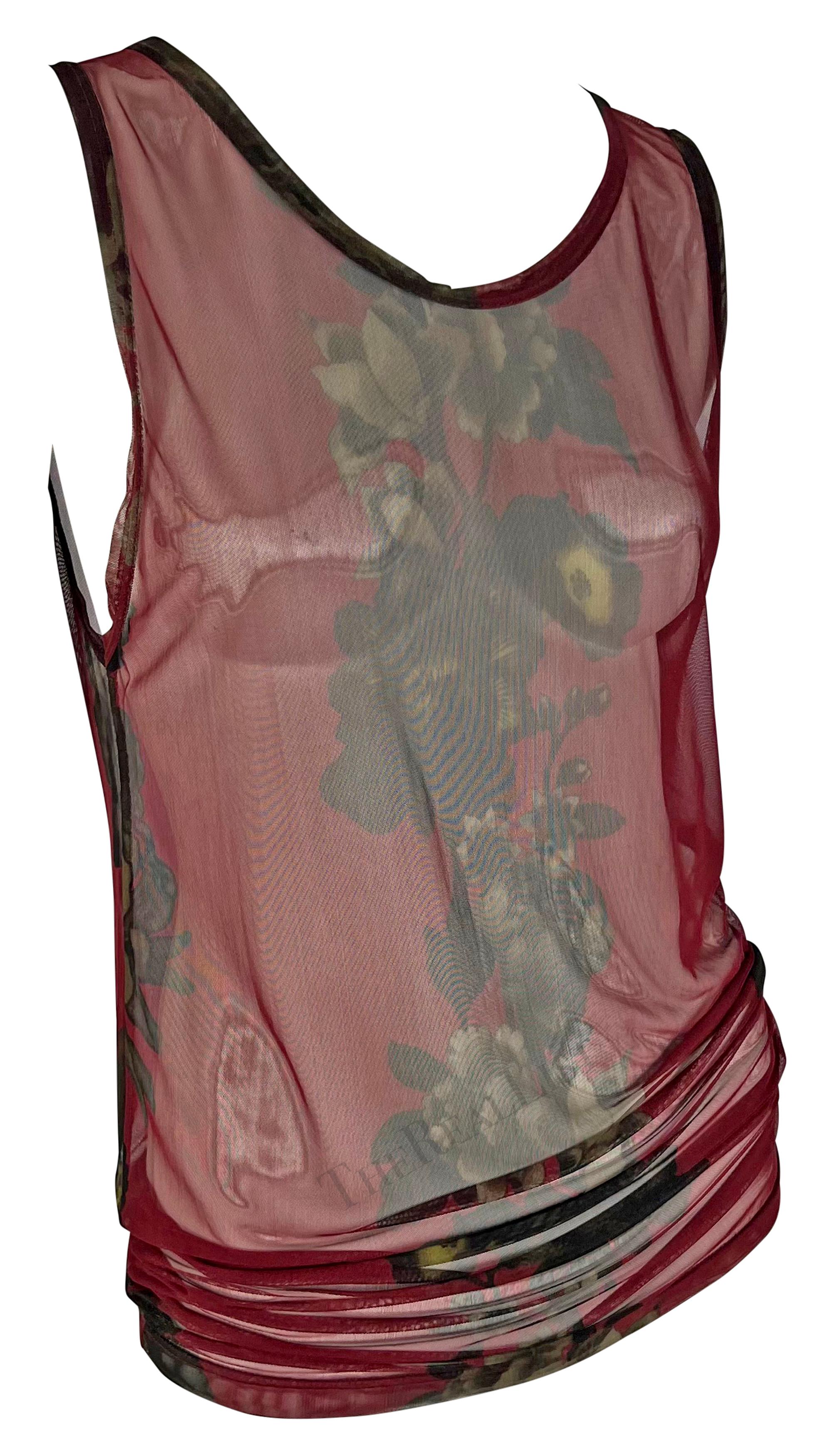 S/S 1999 Gucci by Tom Ford Red Floral Sheer Men's Burgundy Tank Top Mini Dress For Sale 4