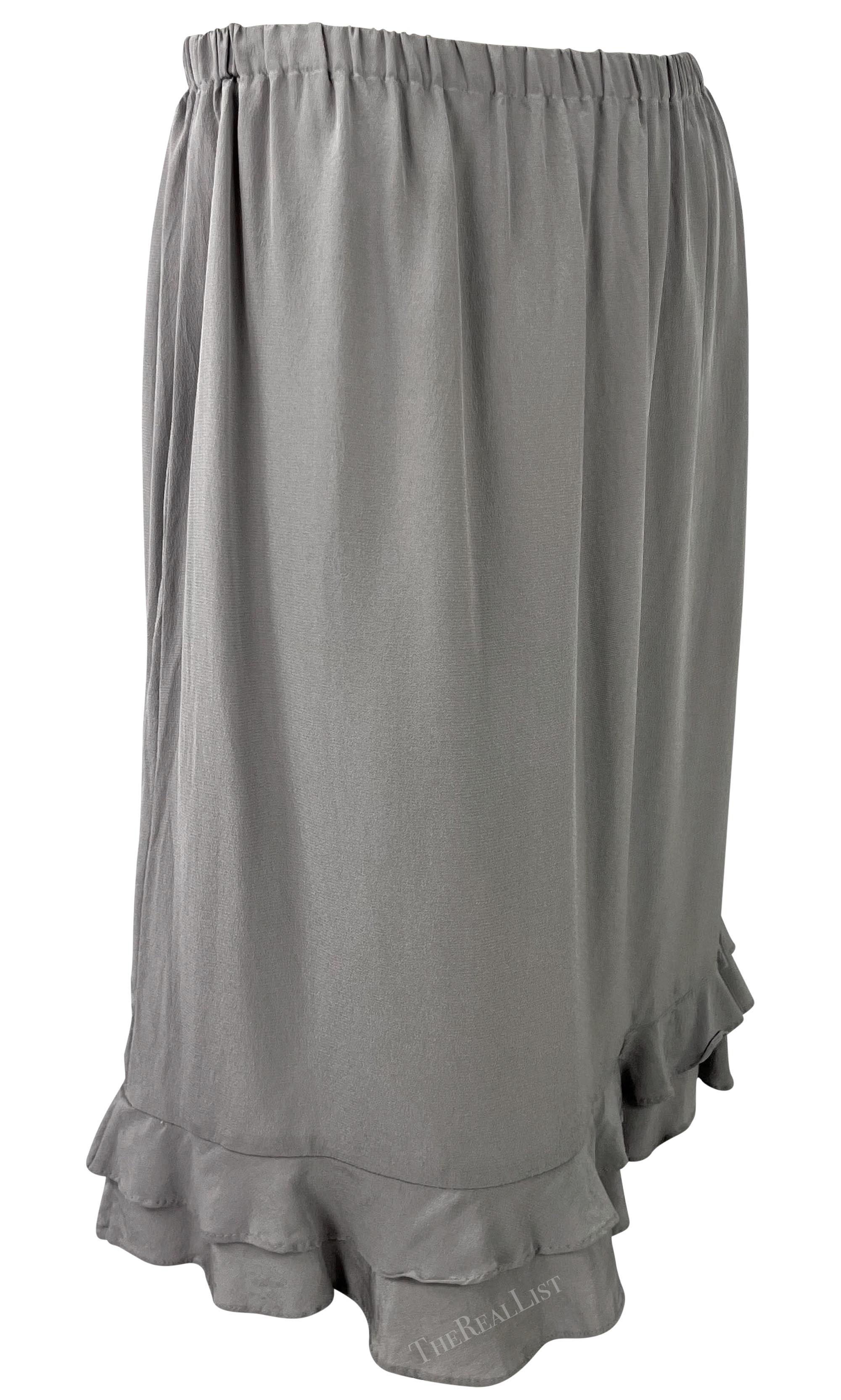 S/S 1999 Gucci by Tom Ford Ruffled Grey Silk Long Sleeve Top Skirt Set For Sale 9