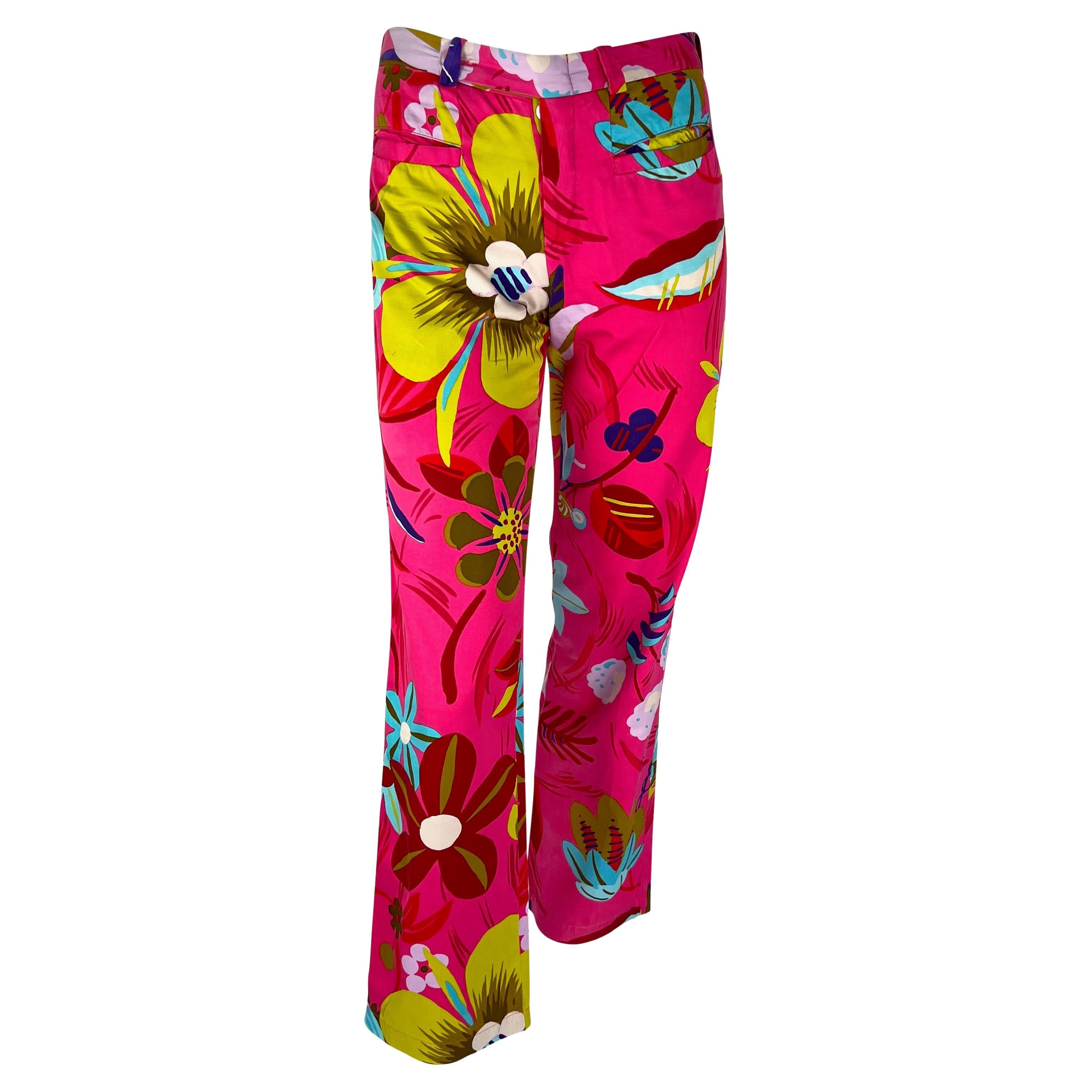 Pantalon en coton imprimé rose vif à fleurs acides Gucci by Tom Ford Runway P/E 1999