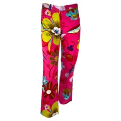 S/S 1999 Gucci by Tom Ford Runway Acid Flower Hot Pink Print Cotton Pants