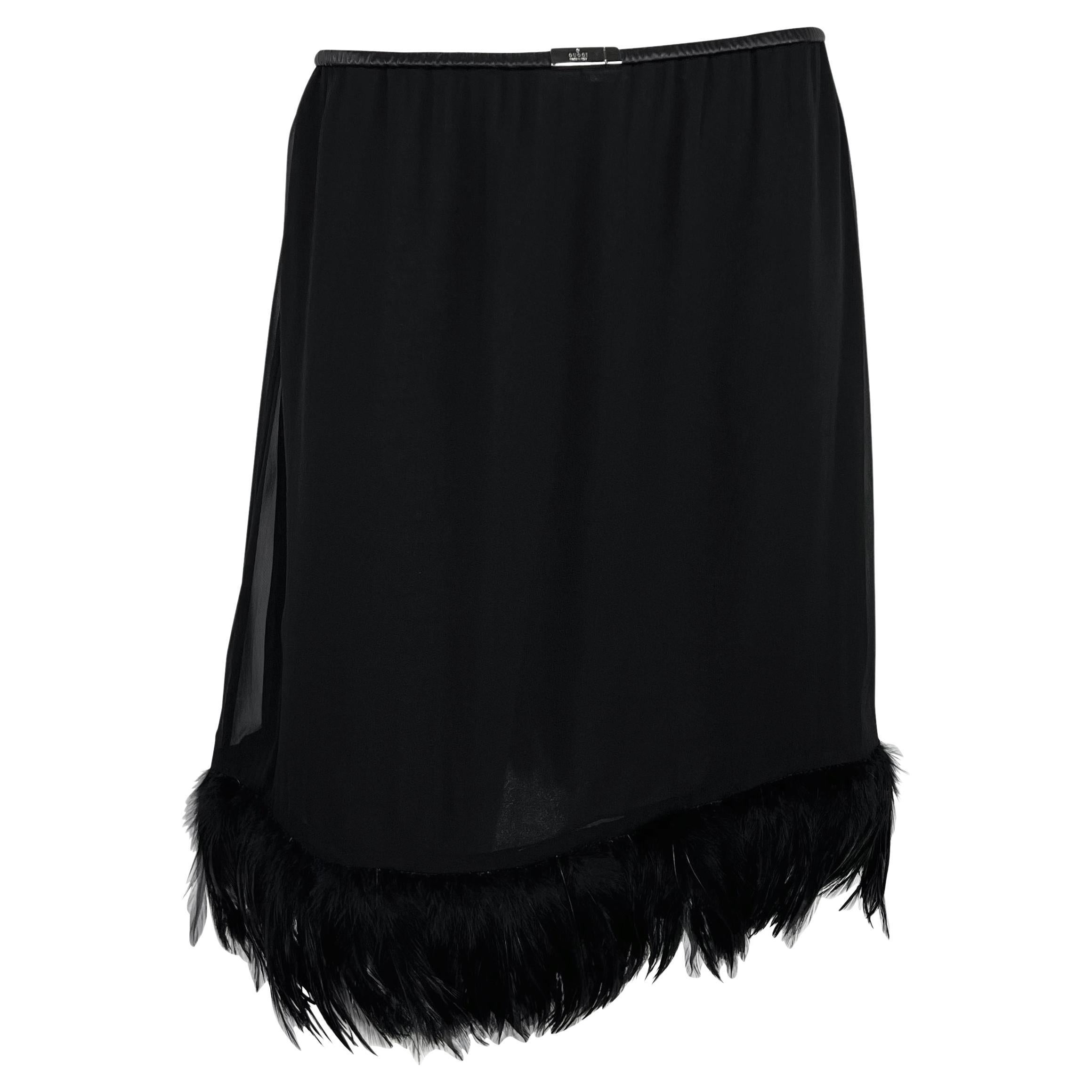 S/S 1999 Gucci by Tom Ford Runway Ad Black Chiffon Feather Skirt For Sale