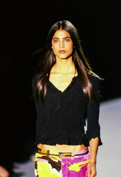 S/S 1999 Gucci by Tom Ford Runway Ad Ruffle Silk V-Neck Black Blouse