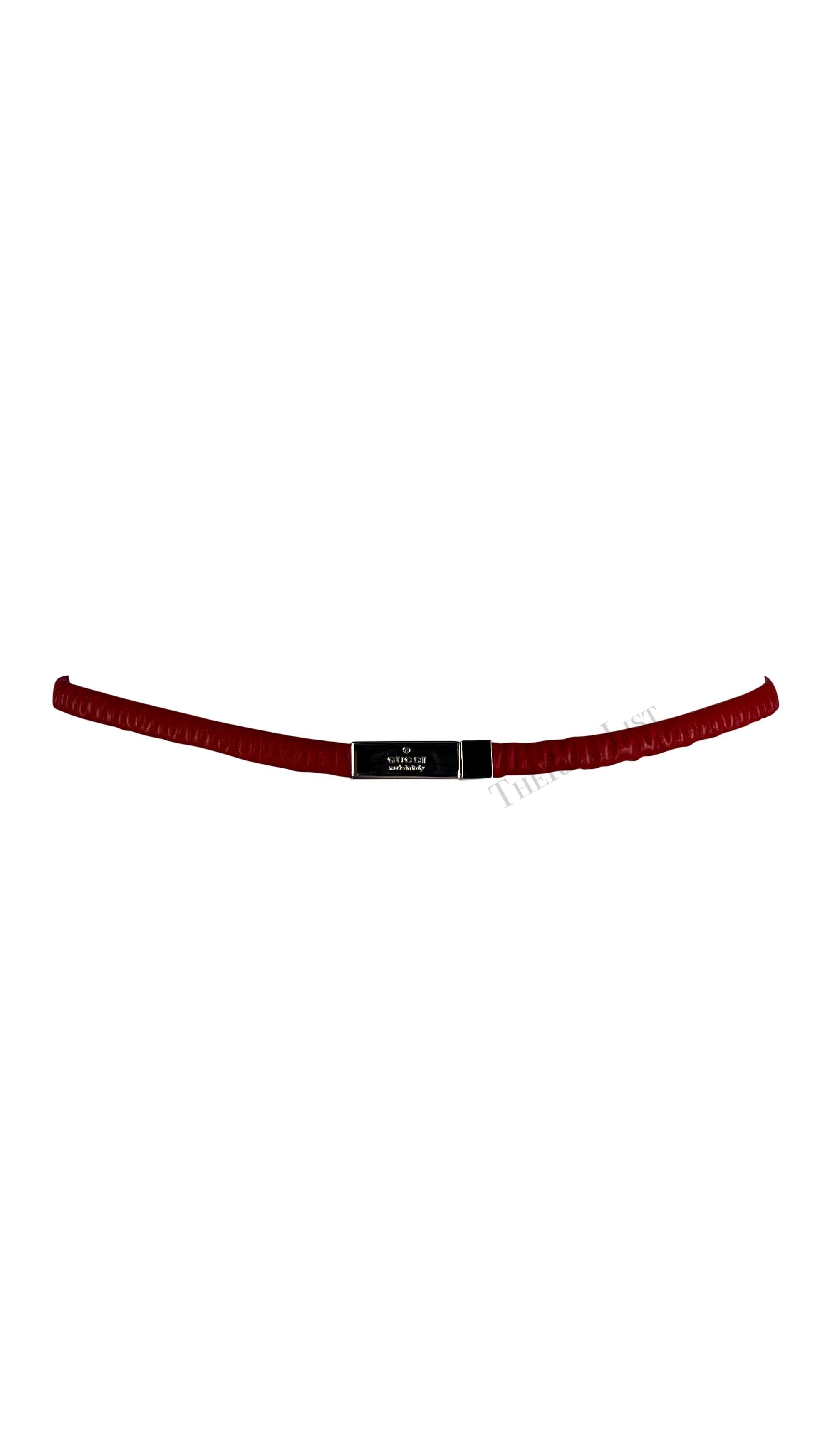 S/S 1999 Gucci by Tom Ford Runway Elasticized Red Leather Logo Thin Belt For Sale 8