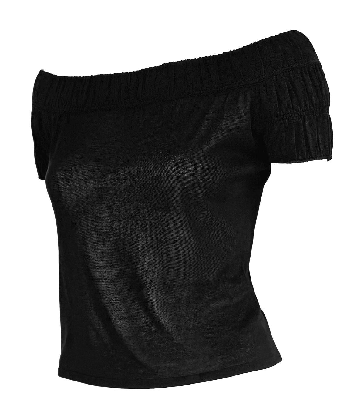 S/S 1999 Gucci by Tom Ford Sheer Knit Black Silk Off-the-Shoulder Top In Excellent Condition In West Hollywood, CA