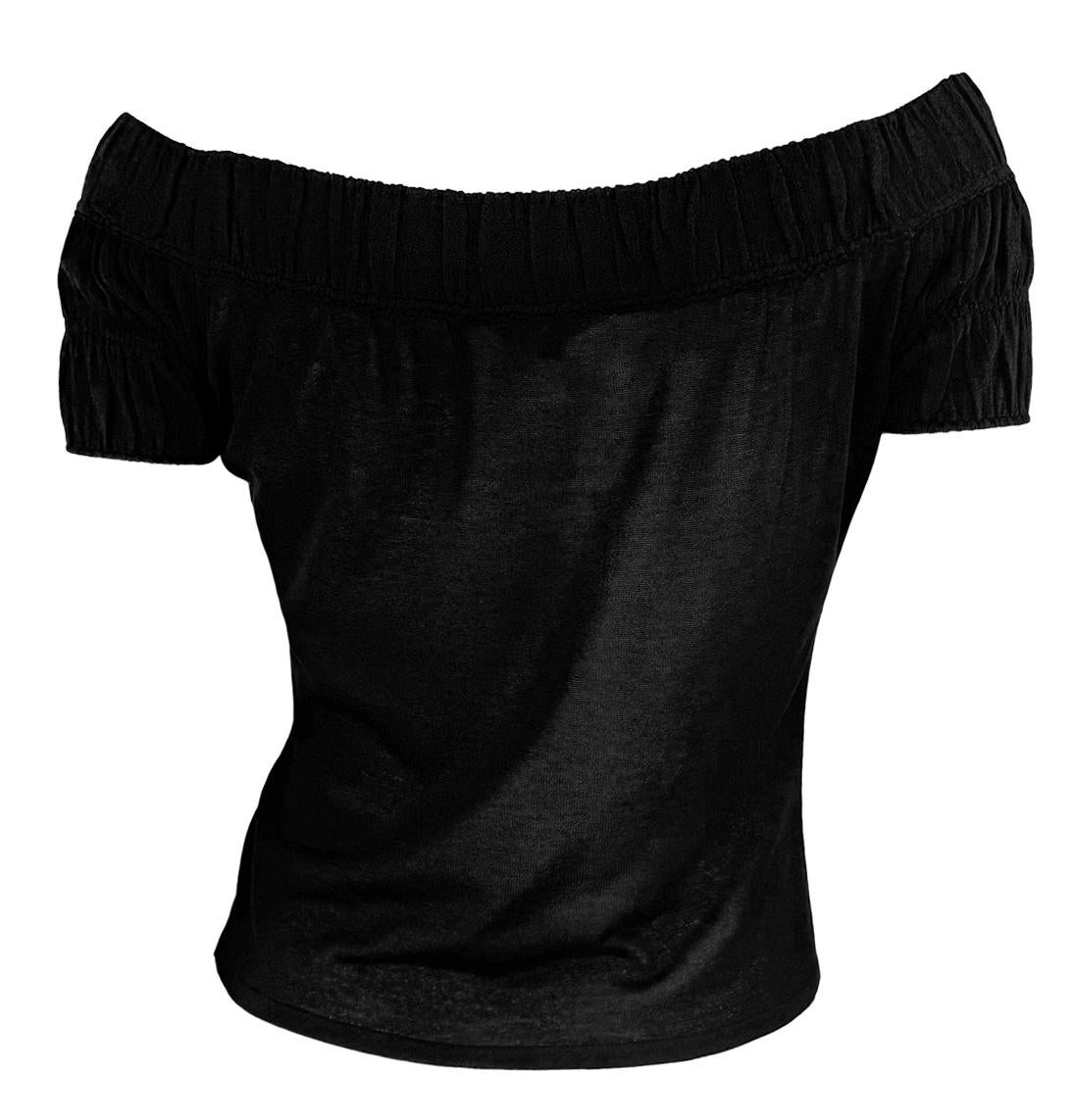 Women's S/S 1999 Gucci by Tom Ford Sheer Knit Black Silk Off-the-Shoulder Top