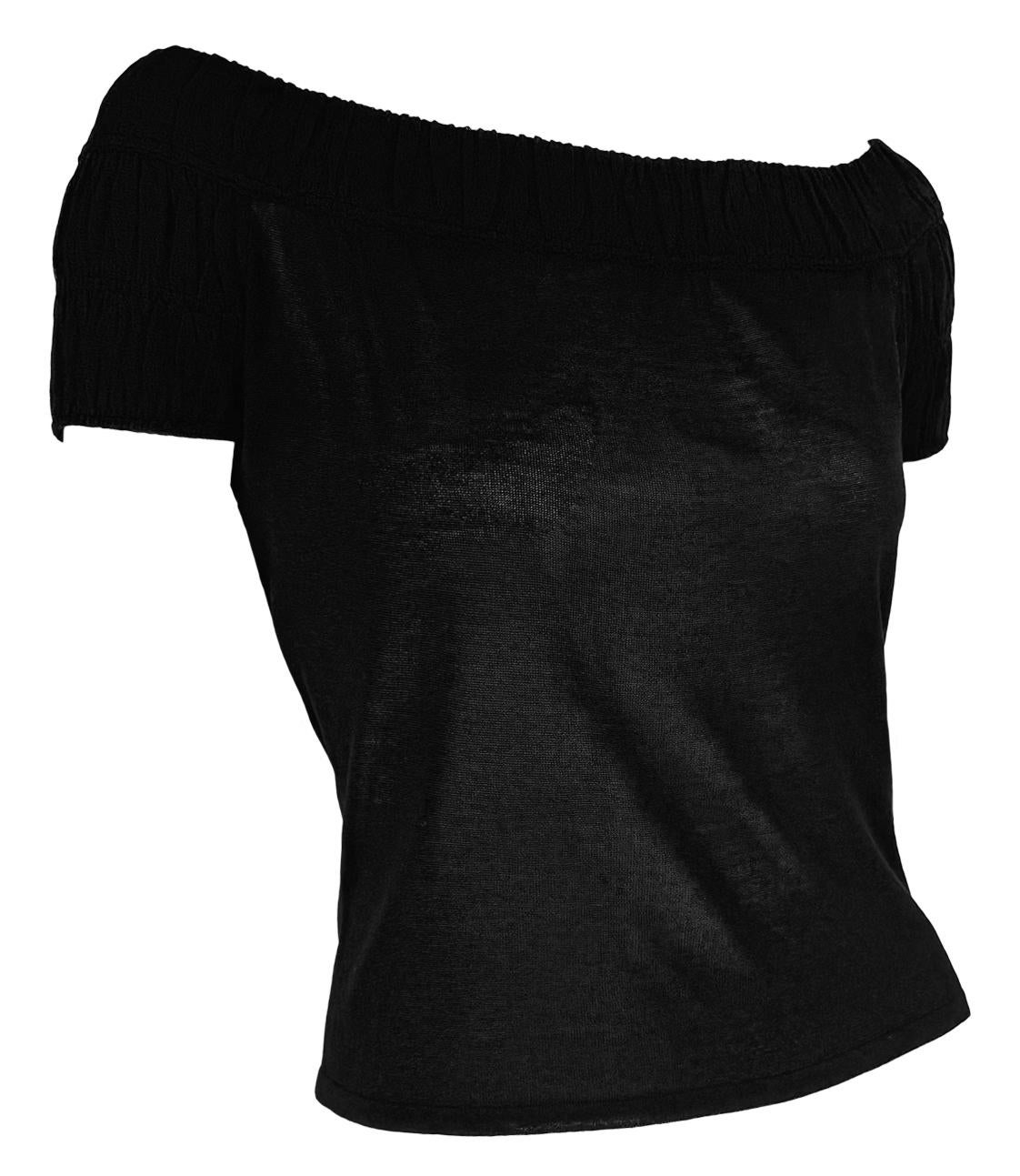 S/S 1999 Gucci by Tom Ford Sheer Knit Black Silk Off-the-Shoulder Top 1