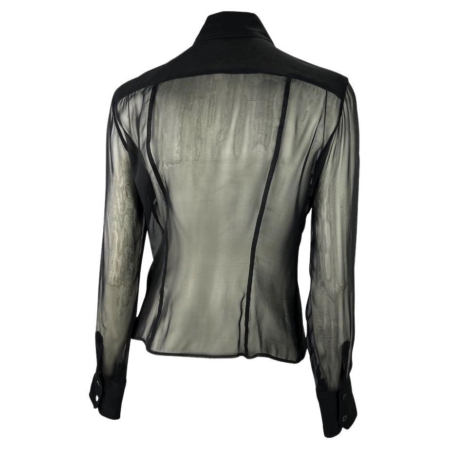 De las mujeres S/S 1999 Gucci by Tom Ford Camisa abotonada con cuello de volante de seda transparente en venta