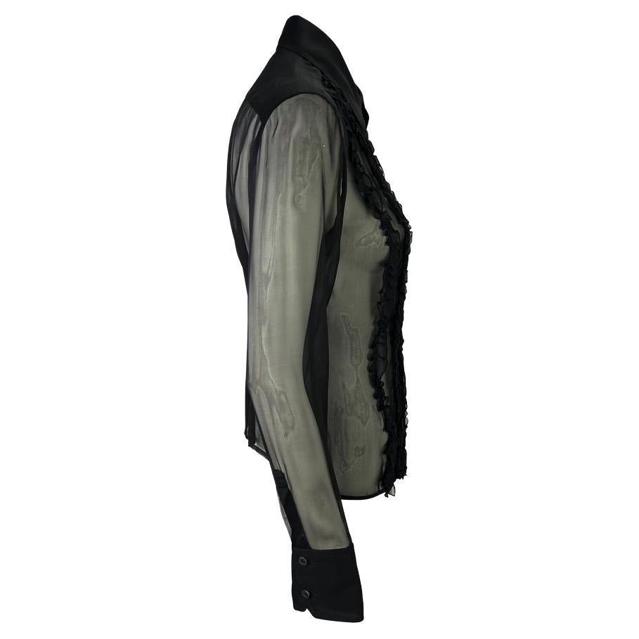 S/S 1999 Gucci by Tom Ford Camisa abotonada con cuello de volante de seda transparente en venta 1