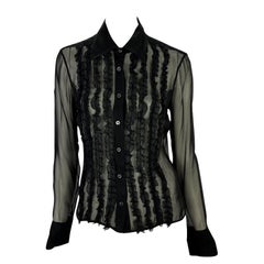 S/S 1999 Gucci by Tom Ford Sheer Silk Ruffle Collared Button Down Shirt 