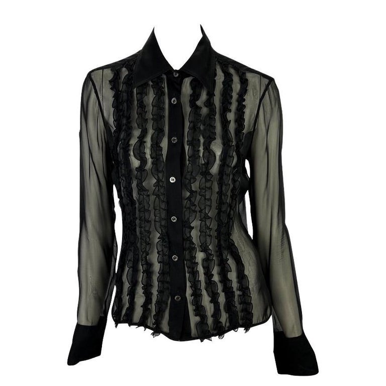 S/S 1999 Gucci by Tom Ford Sheer Silk Ruffle Collared Button Down Shirt ...