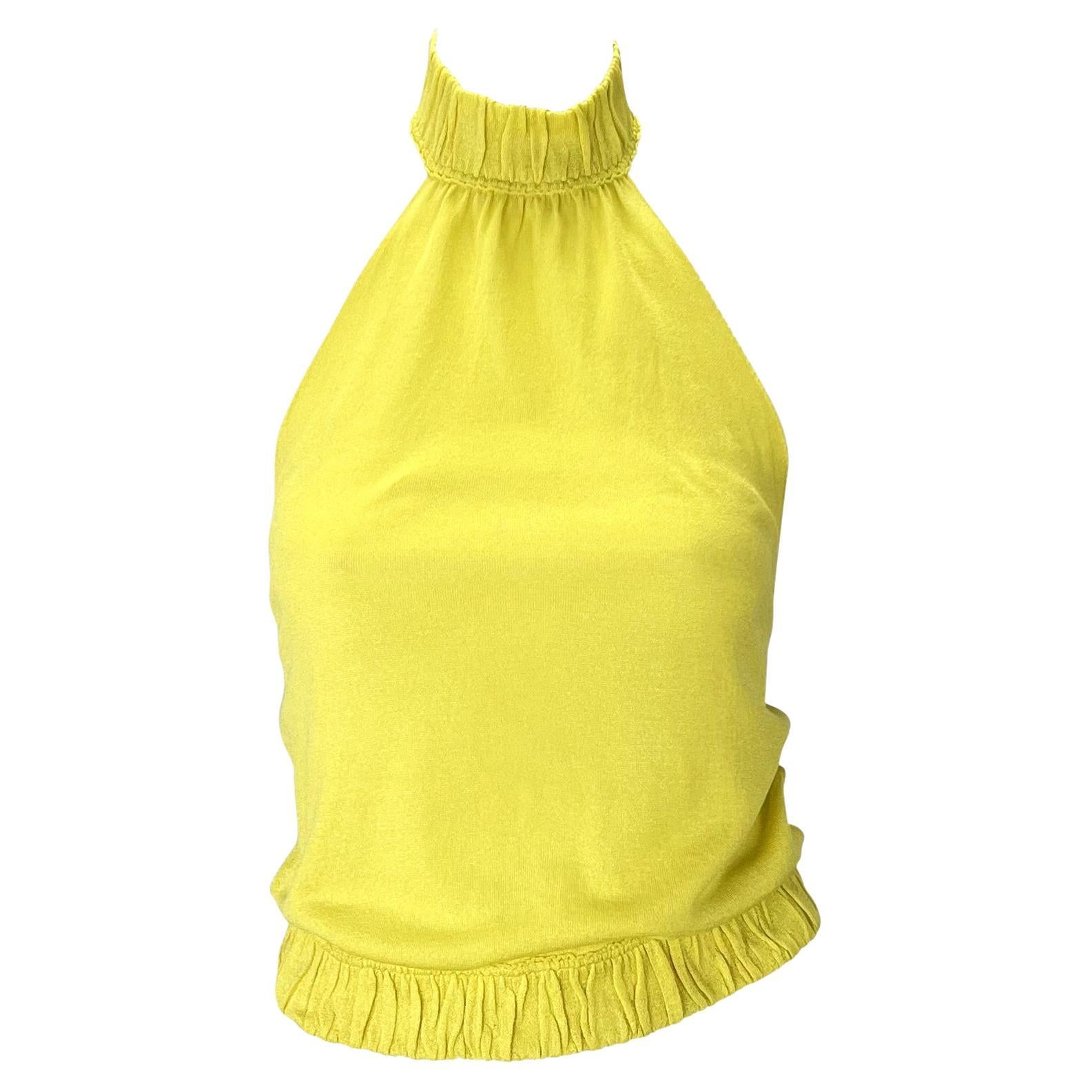 Jaune S/S 1999 Gucci by Tom Ford Yellow Silk Backless Sheerch Stretch Knit Top (Top en tricot extensible avec dos en soie) en vente