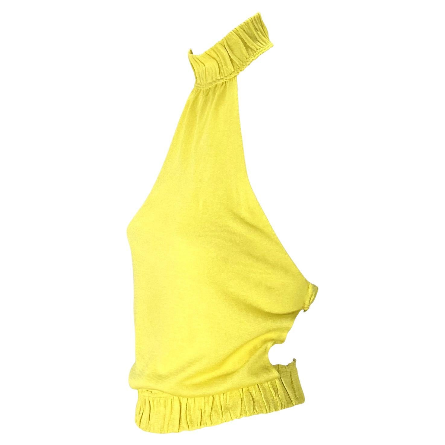 S/S 1999 Gucci by Tom Ford Yellow Silk Backless Sheerch Stretch Knit Top (Top en tricot extensible avec dos en soie) Pour femmes en vente