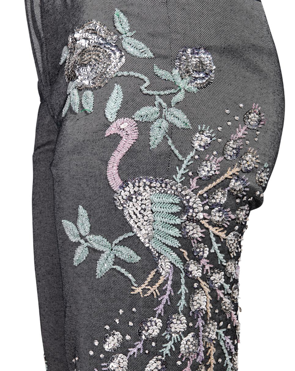 Women's S/S 1999 Gucci Grey Silk Peacock Trousers with Beaded Floral Pattern