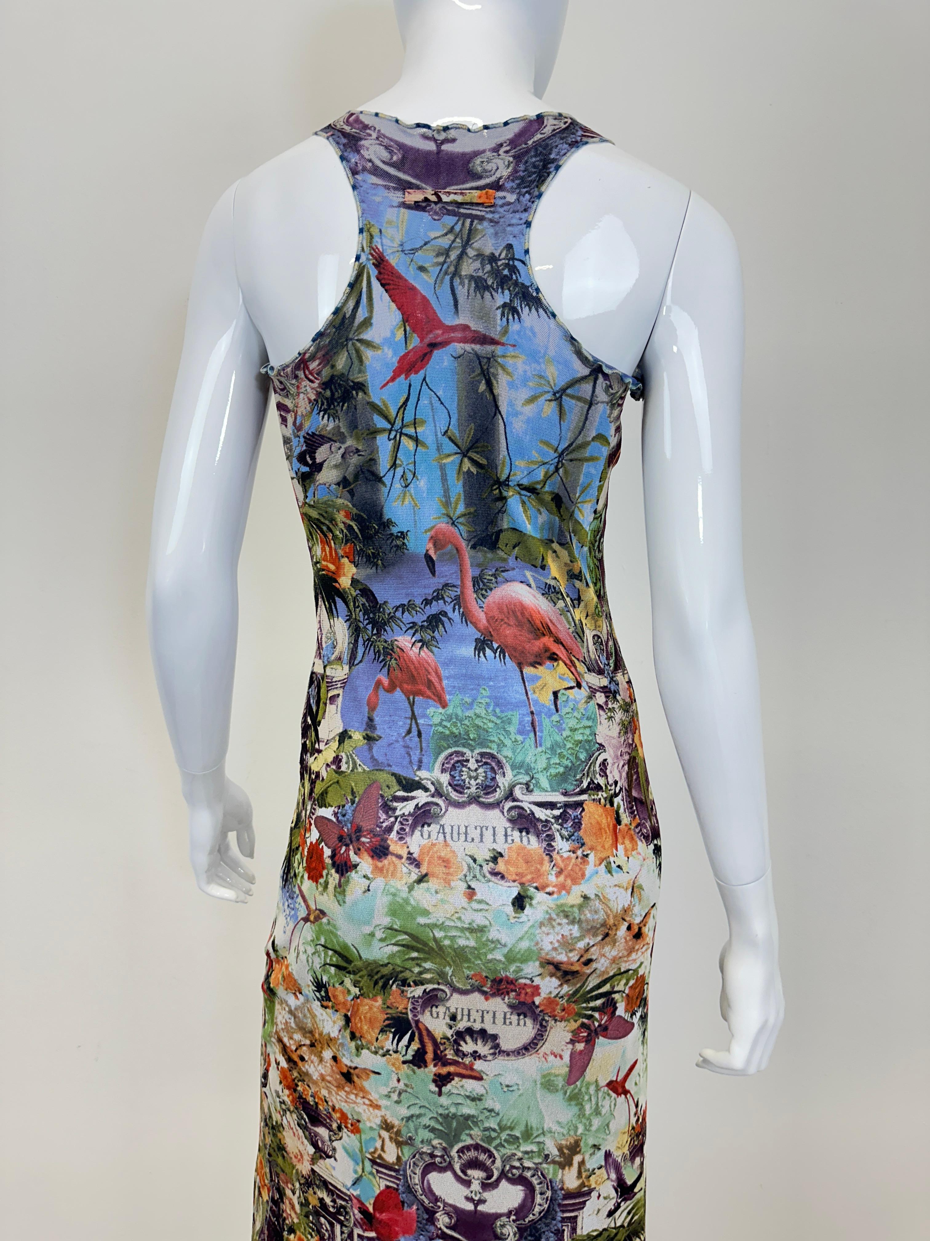 S/S 1999 Jean Paul Gaultier flamingo tropical maxi dress with cardigan For Sale 5
